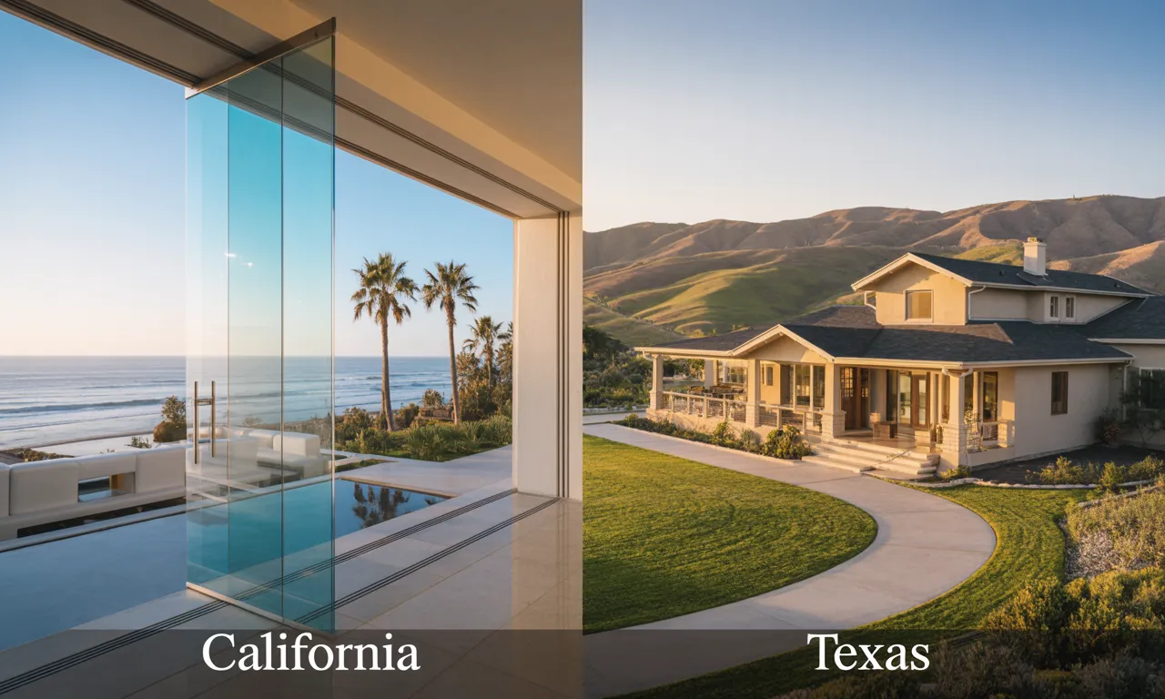 Ali Shariat | Real Estate Group | Understanding Property Tax Differences Between California and Texas Visual comparison of real estate settings in California and Texas reflecting tax and lifestyle differences.
