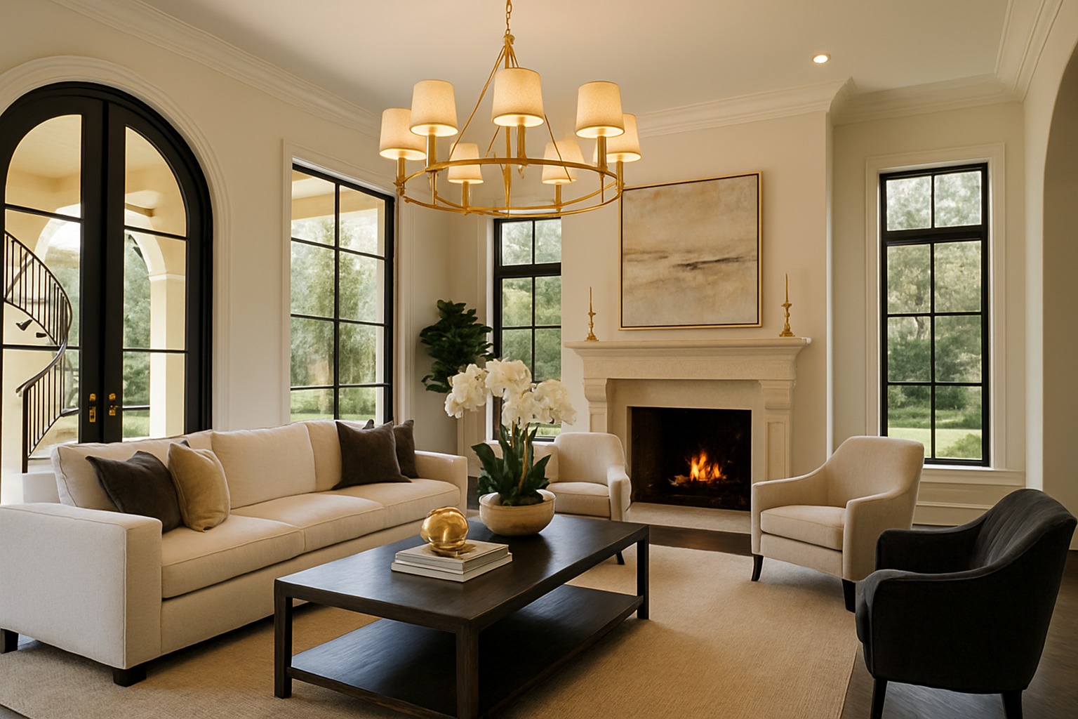 Elegant modern living room in California home.