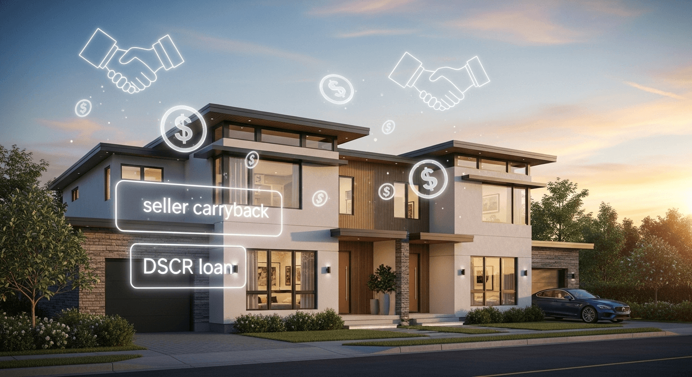 Modern home exterior with seller carryback and DSCR loan financing options