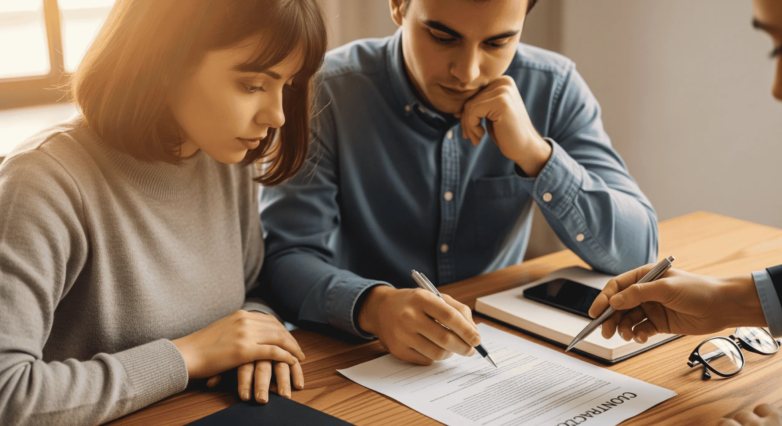 Ali Shariat | Real Estate Group | Top Questions Every First-Time Homebuyer in Irvine Asks (Answered by a Realtor and Loan Officer) Couple reviewing and signing a contract with a professional advisor.