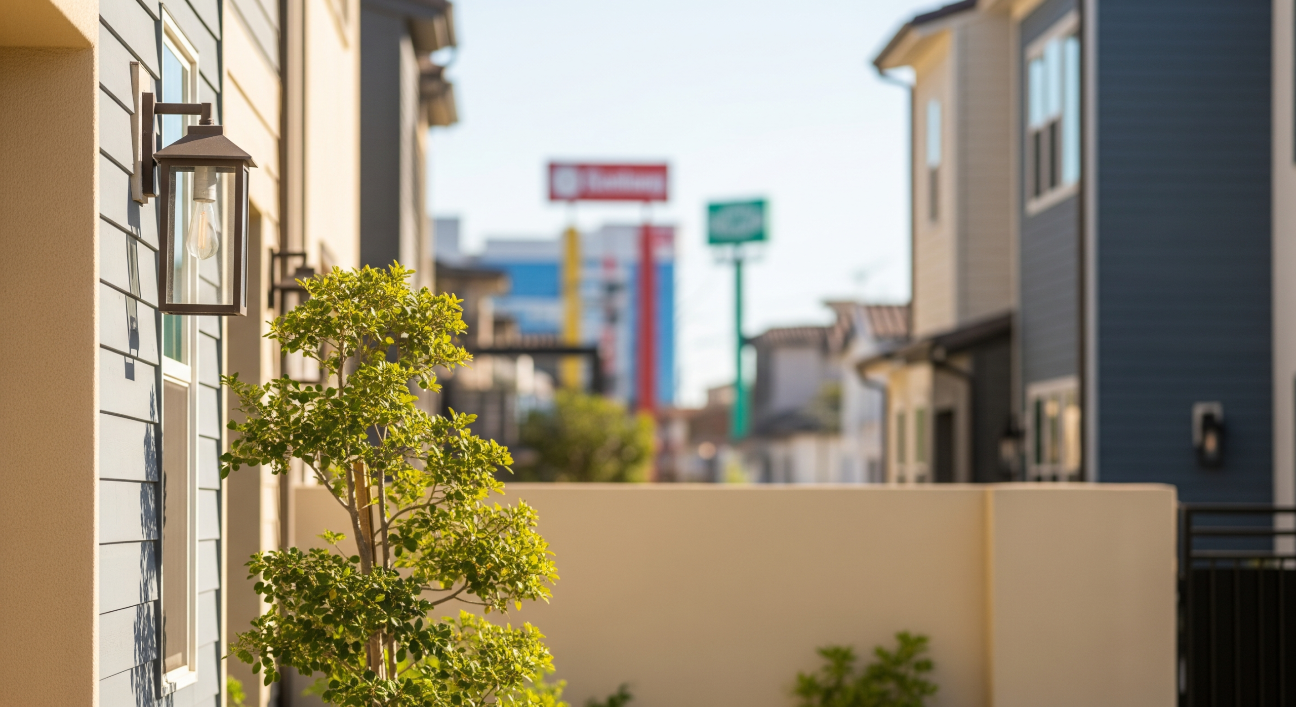 Modern residential building with glass balcony railings