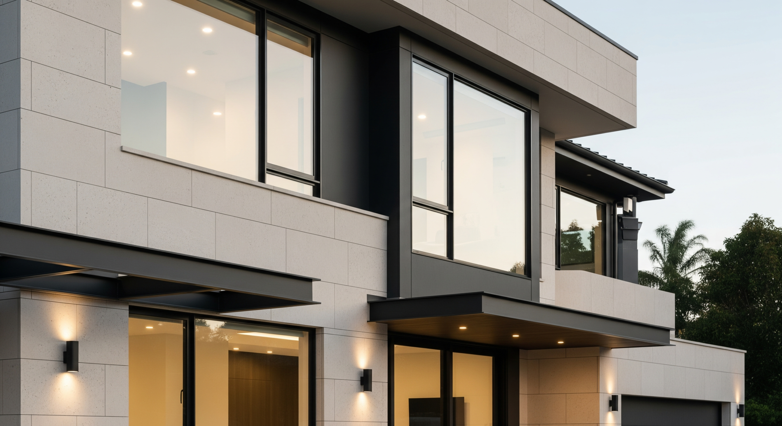 Modern luxury home exterior with clean architectural design in California.