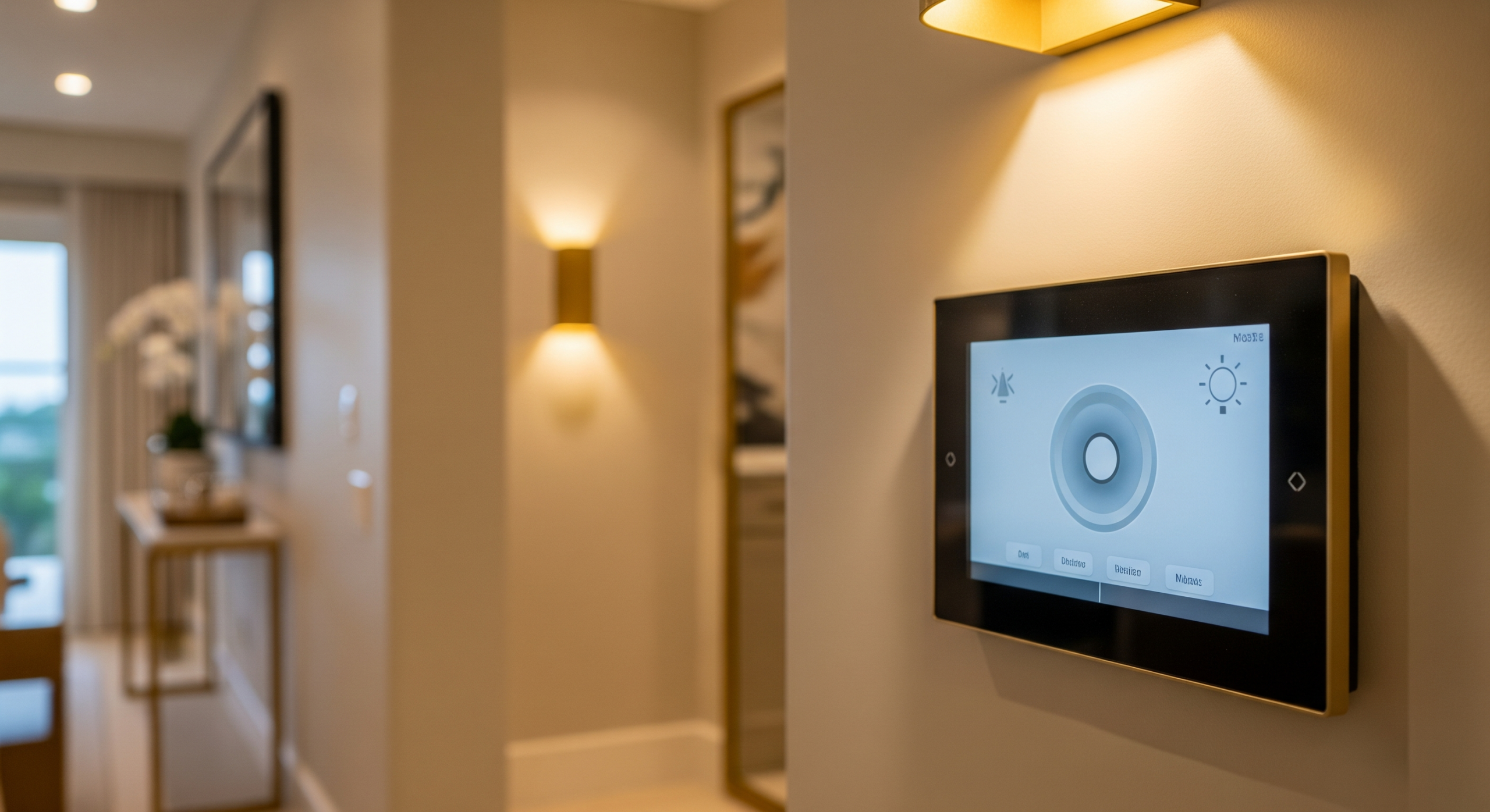 Smart home lighting control panel installed on an interior wall.