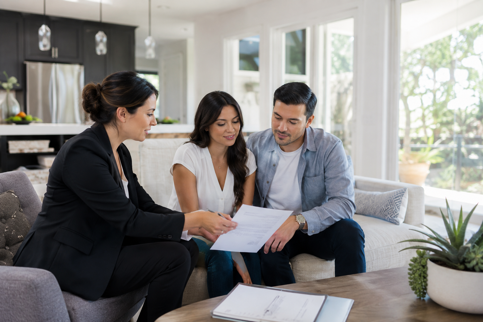 Ali Shariat | Real Estate Group | How Buyers Are Still Purchasing Homes Despite High Interest Rates Homebuyers reviewing mortgage paperwork with a real estate professional