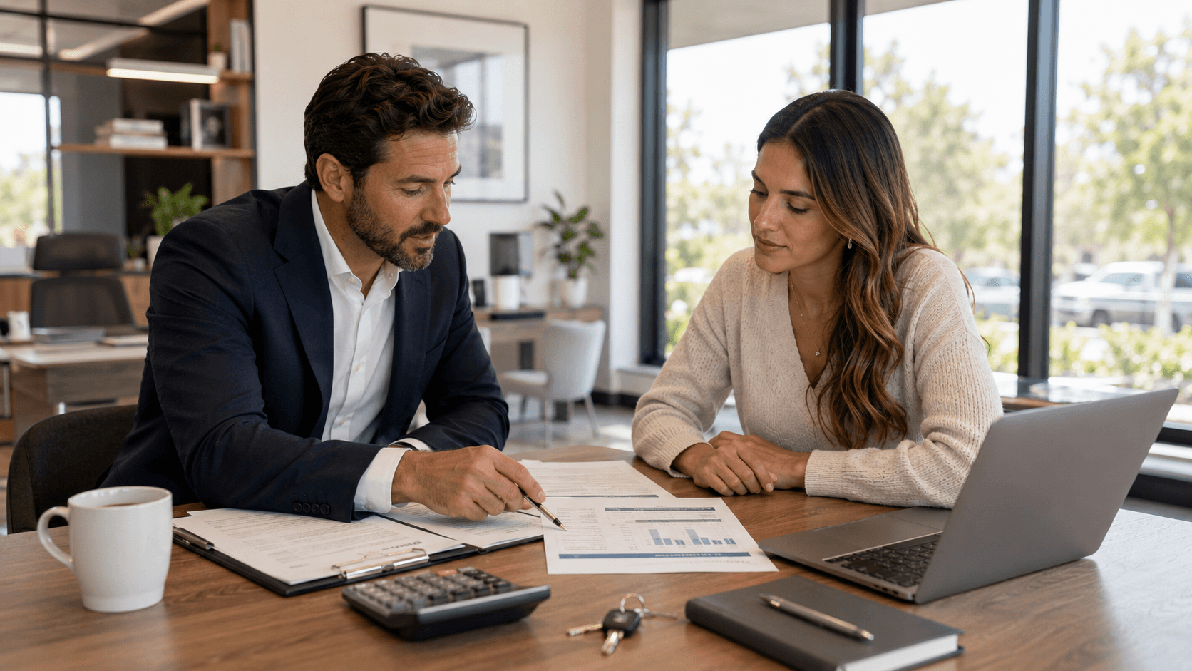 Ali Shariat | Real Estate Group | When Should You Lock Your Mortgage Rate During the Home Buying Process? Financial advisor reviewing real estate investment documents with a client at a modern office.