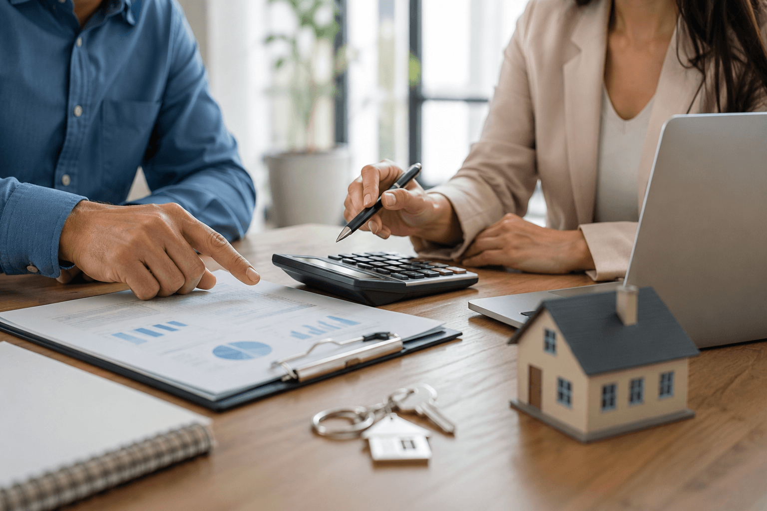 Ali Shariat | Real Estate Group | Should You Buy Mortgage Points to Lower Your Interest Rate? Homebuyers calculating property costs during a real estate consultation.
