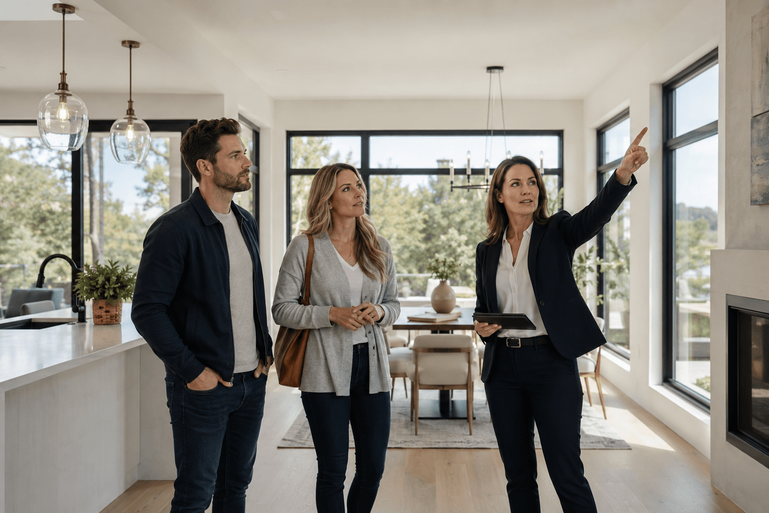 Ali Shariat | Real Estate Group | What Does a Buyer’s Agent Actually Do and When Do You Need One? Real estate agent showing a modern home to prospective buyers.