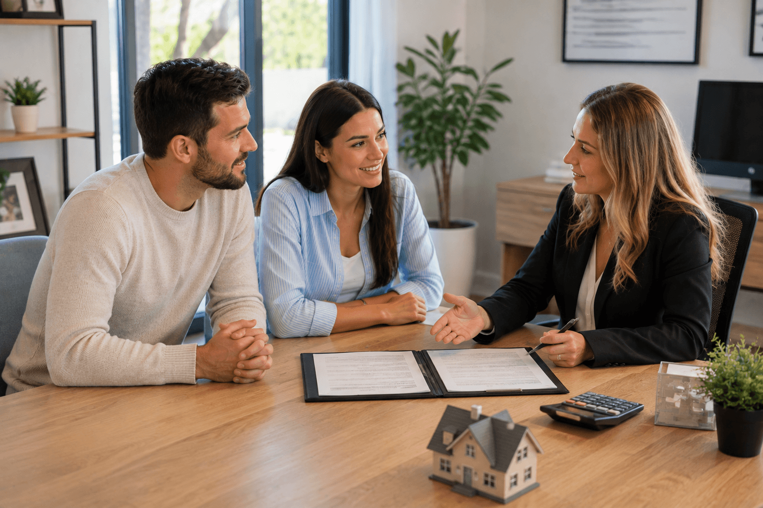 Ali Shariat | Real Estate Group | Should You Choose a Conventional or FHA Loan When Buying a Home? Real estate agent discussing home purchase documents with a couple.