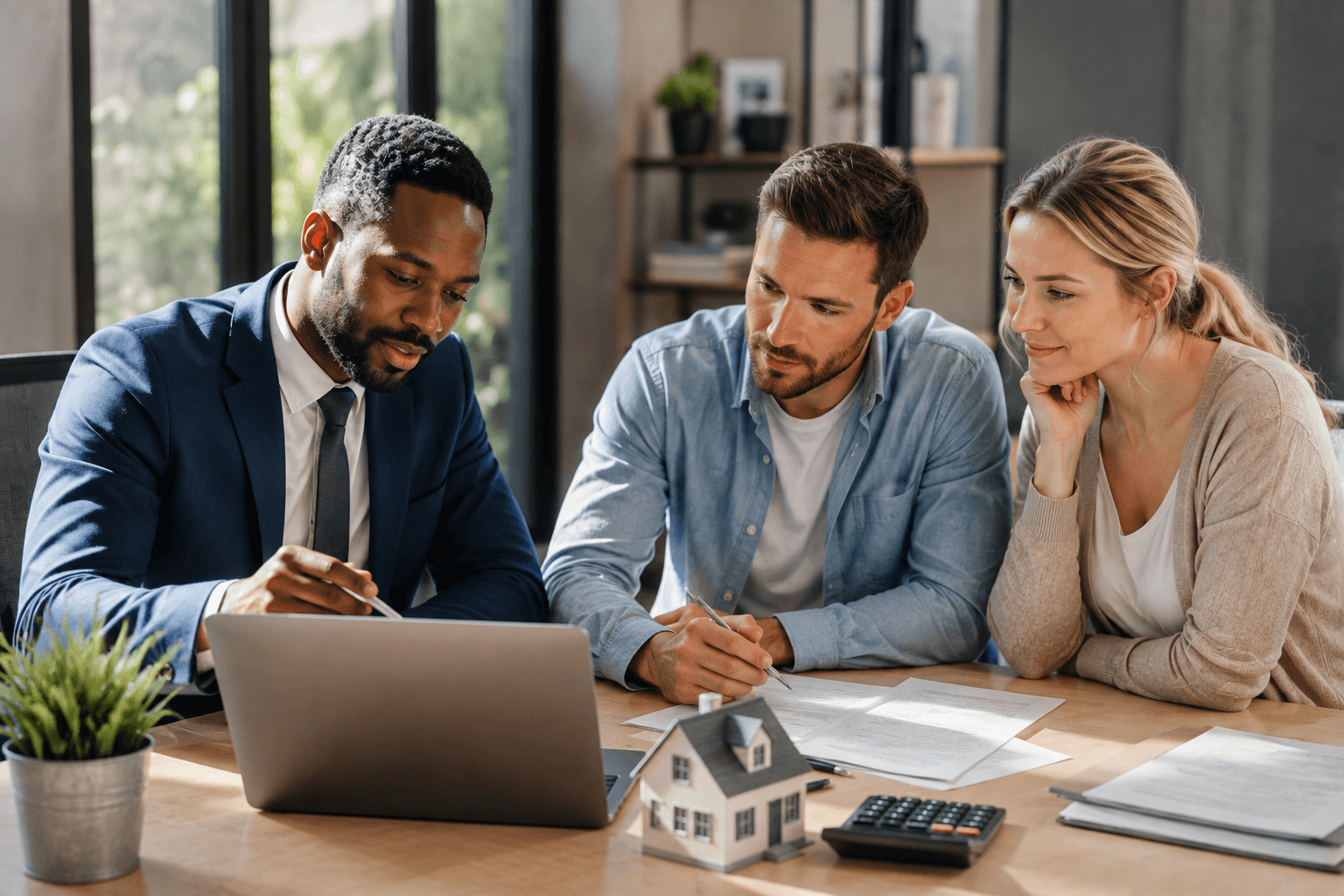 Ali Shariat | Real Estate Group | How Does a Mortgage Rate Buydown Work and When Is It Worth It? Real estate advisor reviewing property information with prospective homebuyers.